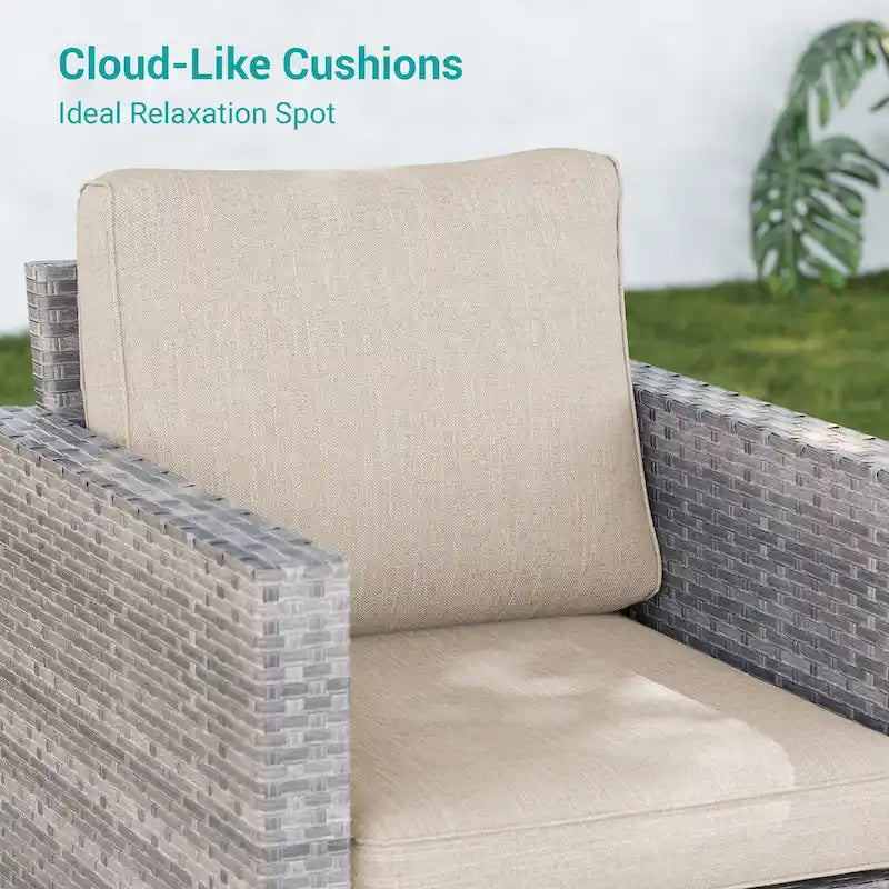 LIVOOSUN 3-Piece Patio Sofa Set Gray Rattan Swivel Rocking Chair Side Table