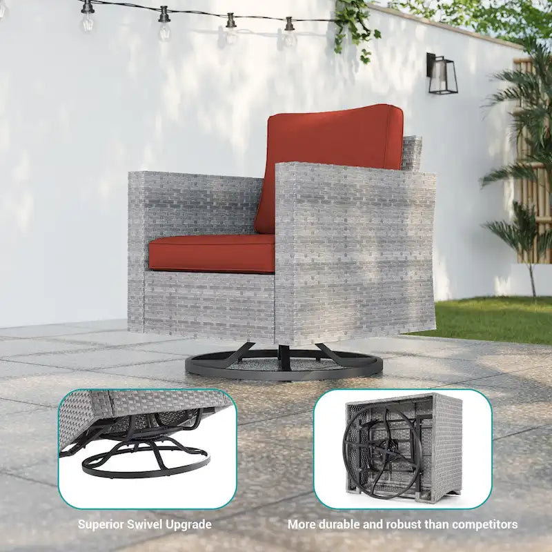 LIVOOSUN 3-Piece Patio Sofa Set Gray Rattan Swivel Rocking Chair Side Table