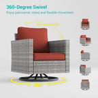 LIVOOSUN 3-Piece Patio Sofa Set Gray Rattan Swivel Rocking Chair Side Table