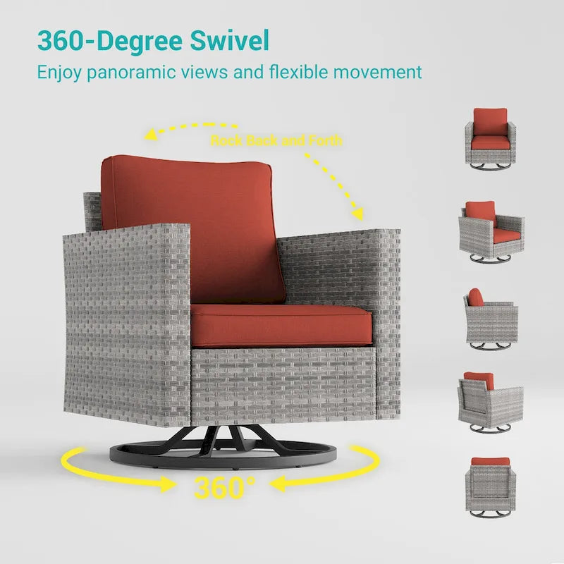 LIVOOSUN 3-Piece Patio Sofa Set Gray Rattan Swivel Rocking Chair Side Table