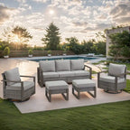 Gymojoy PE Rattan Swivel Rocking Chairs with Sofa - Grey