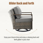 Gymojoy PE Rattan Swivel Rocking Chairs with Sofa - Grey
