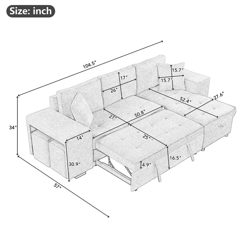 Modern L-Shape 3 Seat Reversible Sectional Sofa