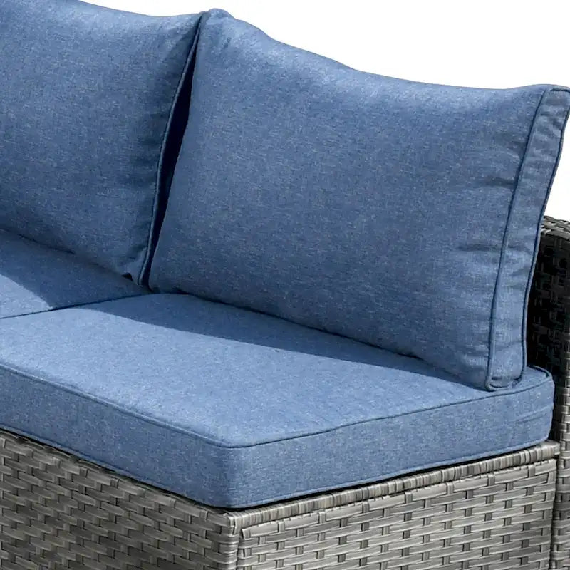 HOOOWOOO 4 Seater Grey Rattan Outdoor Furniture Fire Pit Set