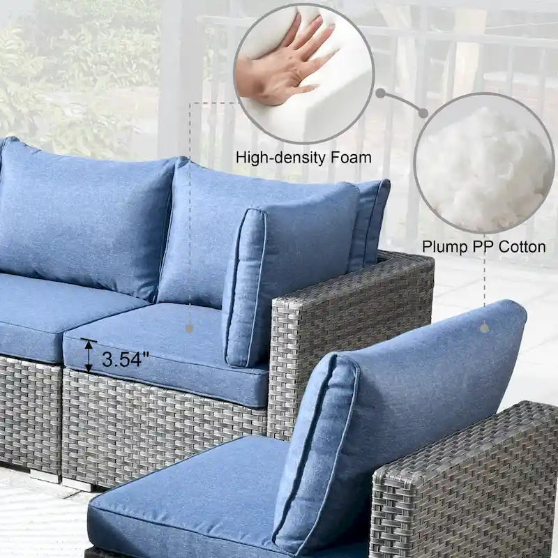 HOOOWOOO 4 Seater Grey Rattan Outdoor Furniture Fire Pit Set
