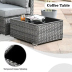 HOOOWOOO 4 Seater Grey Rattan Outdoor Furniture Fire Pit Set