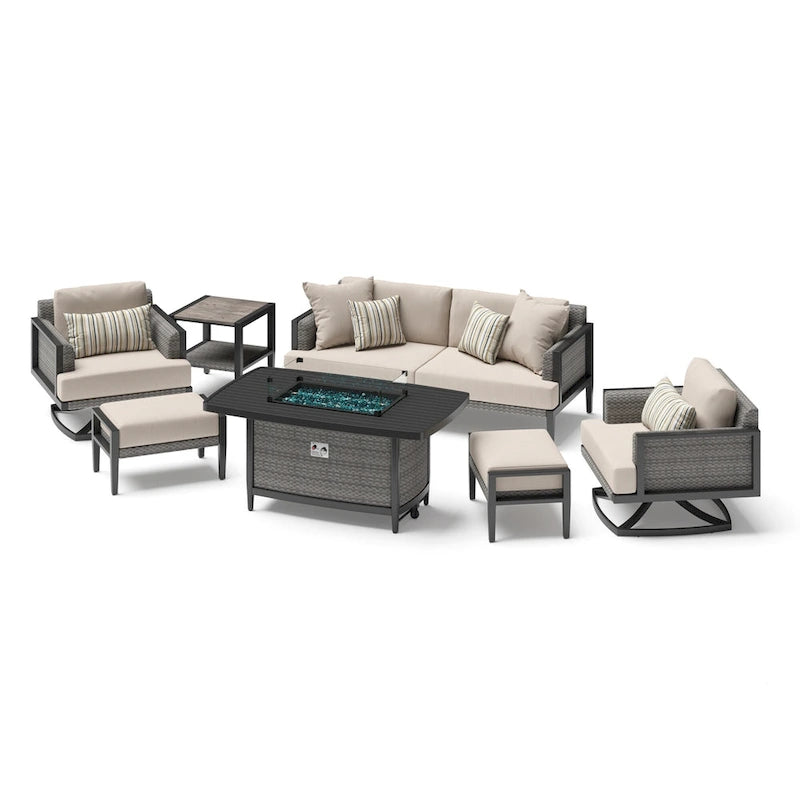 Vistano 7 Piece Sunbrella Outdoor Patio Motion Fire Seating Set - Gray