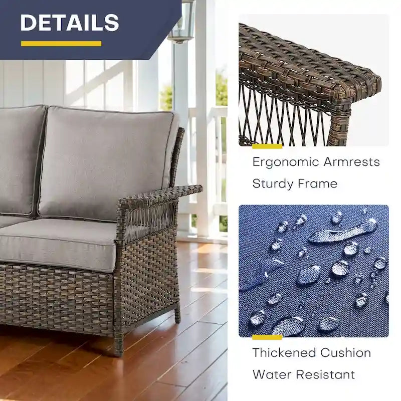 Gymojoy 2PCS Patio Rattan Ottoman Cushioned Seat - Brown