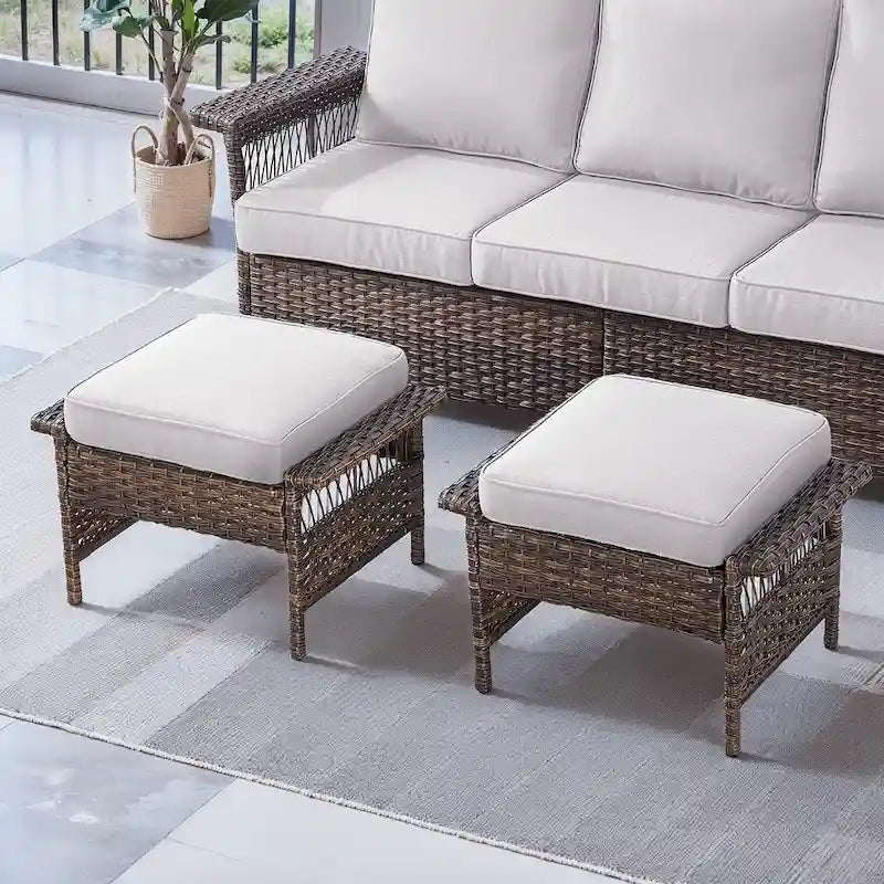 Gymojoy 2PCS Patio Rattan Ottoman Cushioned Seat - Brown