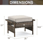 Gymojoy 2PCS Patio Rattan Ottoman Cushioned Seat - Brown