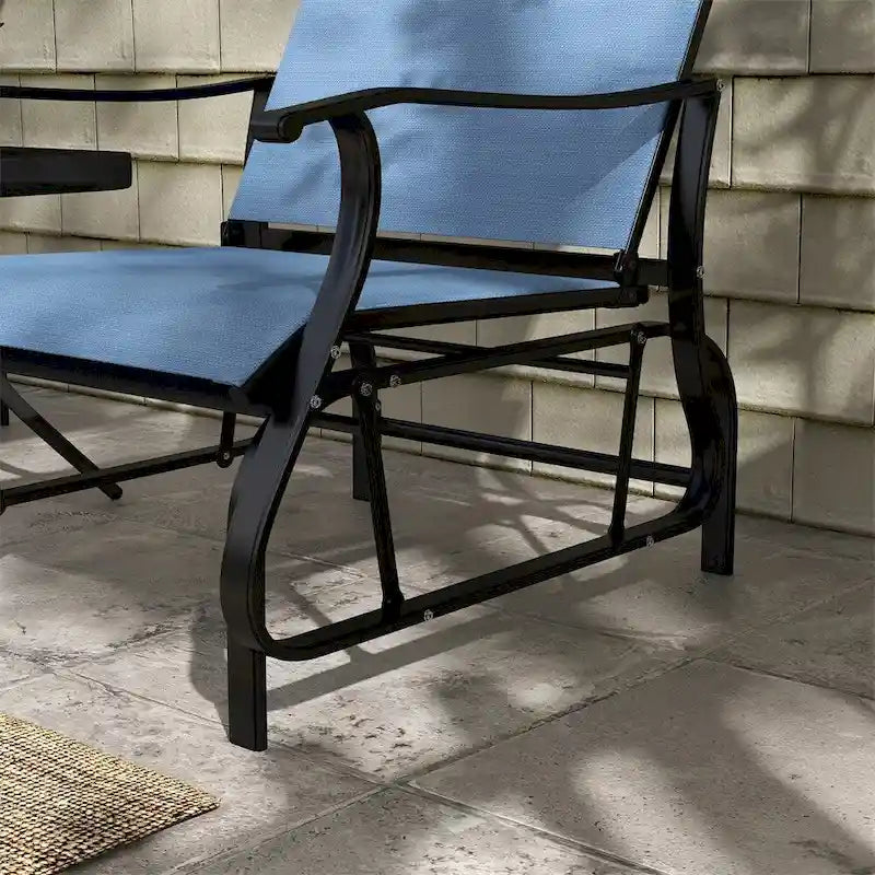 3 Piece Outdoor Gliders Set with Steel Frame, Tempered Glass Top Table