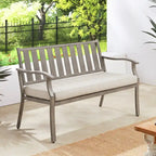 Outdoor Dining Bench Patio Loveseat Bench with Beige Cushion