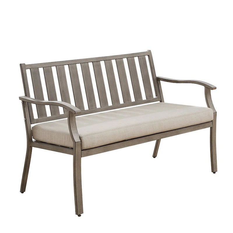 Outdoor Dining Bench Patio Loveseat Bench with Beige Cushion