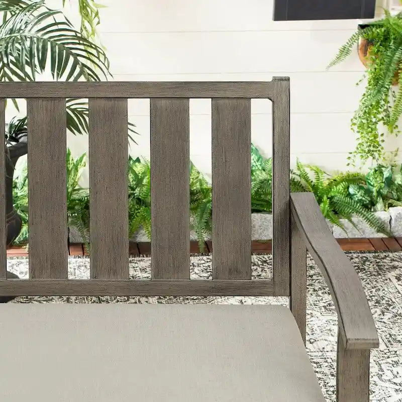 Outdoor Dining Bench Patio Loveseat Bench with Beige Cushion