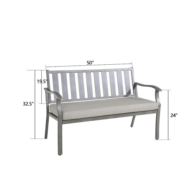 Outdoor Dining Bench Patio Loveseat Bench with Beige Cushion