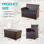 4-Piece Wicker Outdoor Sofa Set, 1 Loveseats, 2 Single Sofas, 1 Table