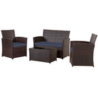 4-Piece Wicker Outdoor Sofa Set, 1 Loveseats, 2 Single Sofas, 1 Table