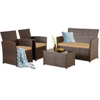 4-Piece Wicker Outdoor Sofa Set, 1 Loveseats, 2 Single Sofas, 1 Table