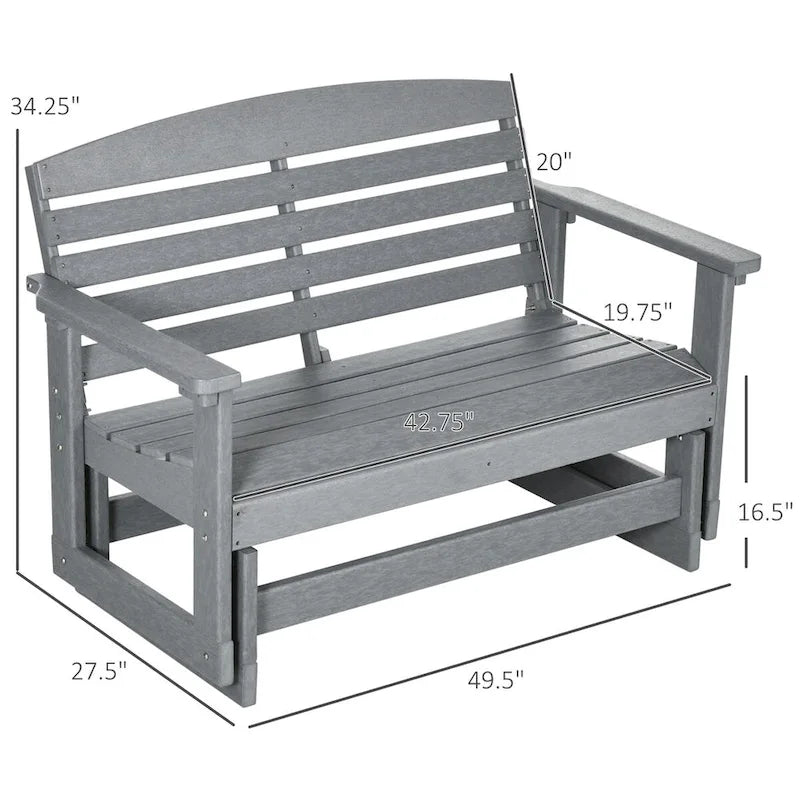 2-Person Outdoor Glider Bench Rocking Chair w/ Slatted HDPE Frame
