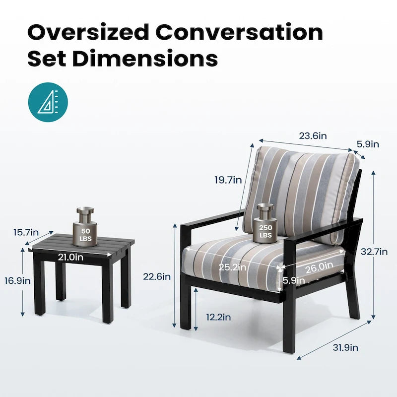 Pellebant Outdoor 3-Piece Aluminum Patio Conversation Sets with Cushions - Set of 3