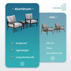 Pellebant Outdoor 3-Piece Aluminum Patio Conversation Sets with Cushions - Set of 3