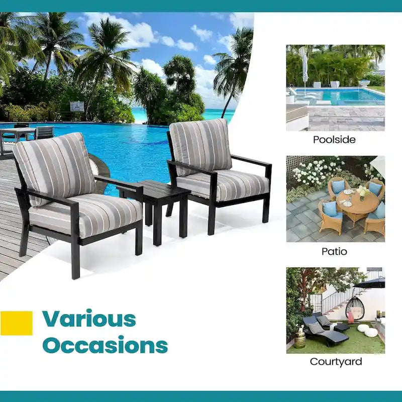 Pellebant Outdoor 3-Piece Aluminum Patio Conversation Sets with Cushions - Set of 3