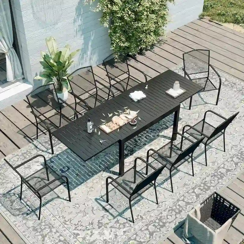 9 Pieces Outdoor Dining Set with Rectangular Dining Table