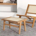 1/2 PCS Ottoman Footstool Natural Teak Wooden Foot Rest w/ Rattan