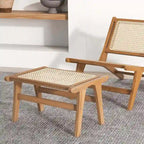 1/2 PCS Ottoman Footstool Natural Teak Wooden Foot Rest w/ Rattan