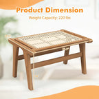 1/2 PCS Ottoman Footstool Natural Teak Wooden Foot Rest w/ Rattan