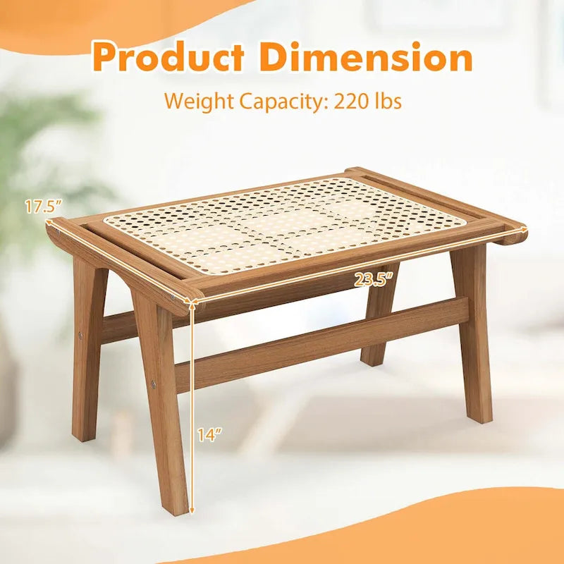 1/2 PCS Ottoman Footstool Natural Teak Wooden Foot Rest w/ Rattan