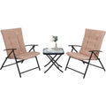 3-Piece Patio Dining Set, 1 Glass Table 2 Folding Reclining Chairs (Beige) - N/A