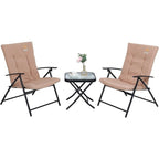 3-Piece Patio Dining Set, 1 Glass Table 2 Folding Reclining Chairs (Beige) - N/A