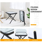 3-Piece Patio Dining Set, 1 Glass Table 2 Folding Reclining Chairs (Beige) - N/A