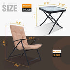 3-Piece Patio Dining Set, 1 Glass Table 2 Folding Reclining Chairs (Beige) - N/A