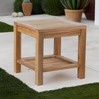 RRI Goods Teak Wood Side Table with Storage, Indoor and Outdoor Wooden End Table Deck, Porch, Balcony Backyard - 18W