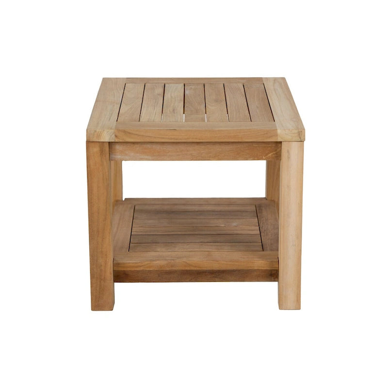 RRI Goods Teak Wood Side Table with Storage, Indoor and Outdoor Wooden End Table Deck, Porch, Balcony Backyard - 18W