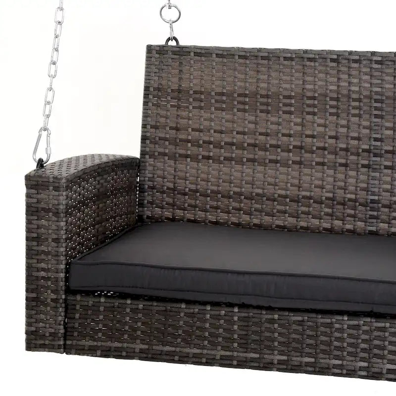 Outdoor 2-Person Wicker Hanging Swing Bench, Porch Swing Chair with Cushions & Two Chains