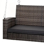 Outdoor 2-Person Wicker Hanging Swing Bench, Porch Swing Chair with Cushions & Two Chains