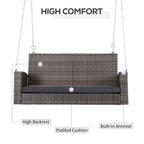 Outdoor 2-Person Wicker Hanging Swing Bench, Porch Swing Chair with Cushions & Two Chains
