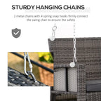Outdoor 2-Person Wicker Hanging Swing Bench, Porch Swing Chair with Cushions & Two Chains