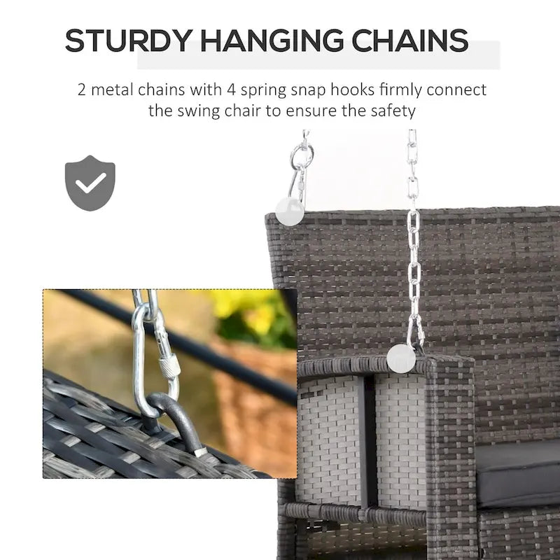 Outdoor 2-Person Wicker Hanging Swing Bench, Porch Swing Chair with Cushions & Two Chains