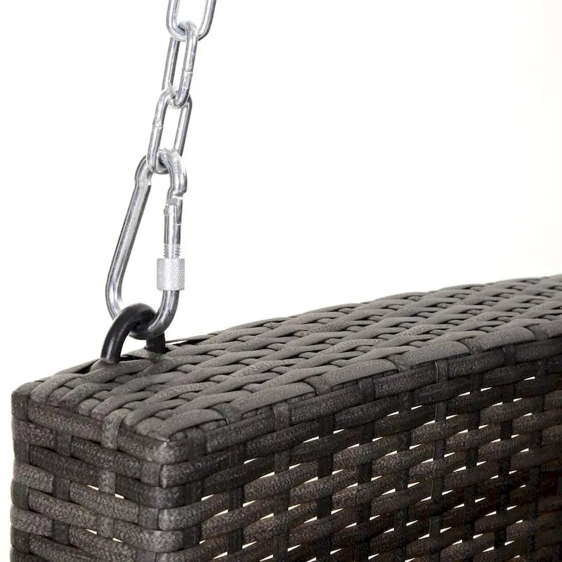 Outdoor 2-Person Wicker Hanging Swing Bench, Porch Swing Chair with Cushions & Two Chains