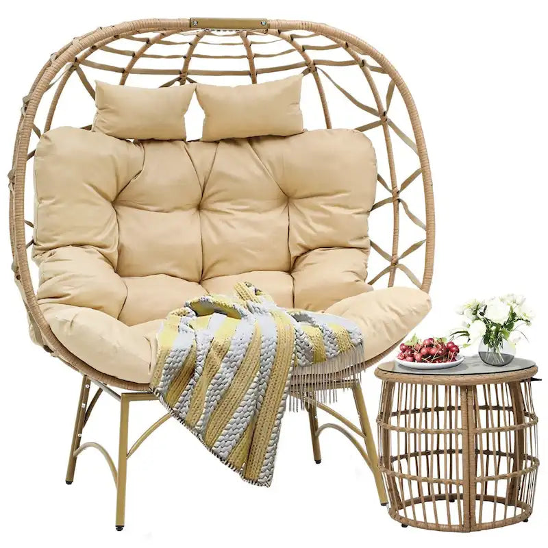 Double egg chair with end table