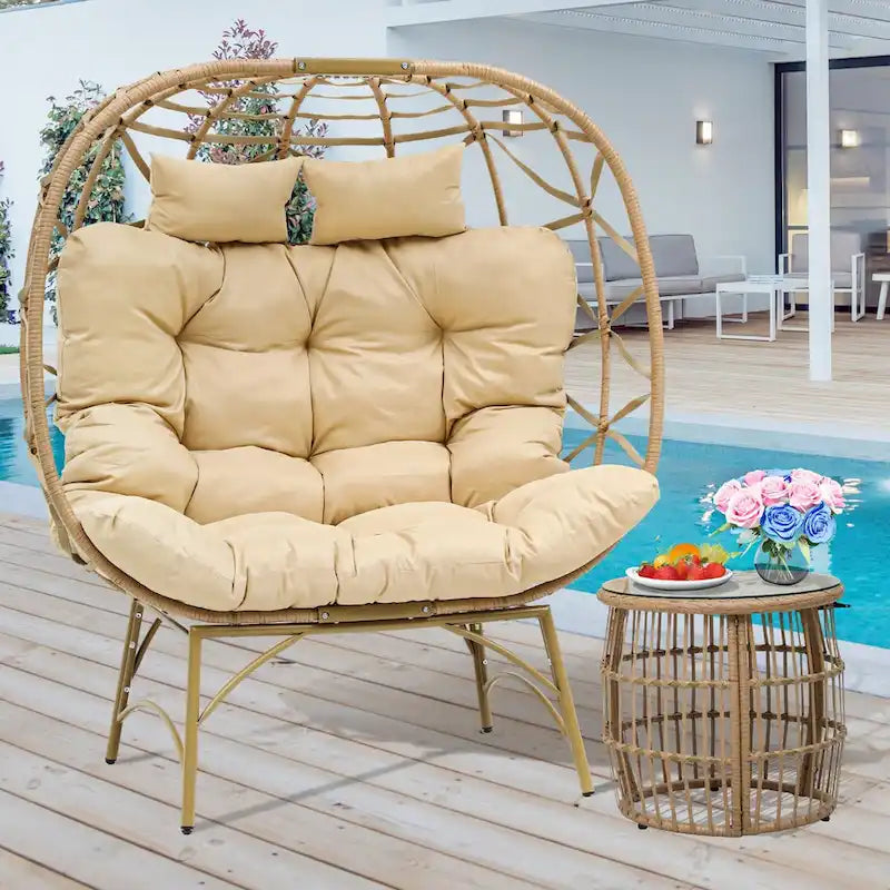 Double egg chair with end table