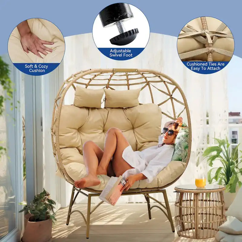 Double egg chair with end table