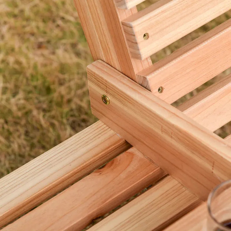 3-Seater Wooden Patio Swing Bench with Folding Coffee Table