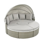 Gray All-Weather PE Rattan Outdoor Round Sectional Daybed Set