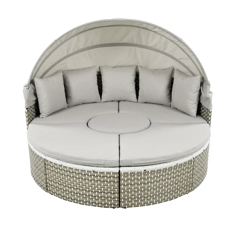 Gray All-Weather PE Rattan Outdoor Round Sectional Daybed Set