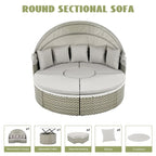 Gray All-Weather PE Rattan Outdoor Round Sectional Daybed Set